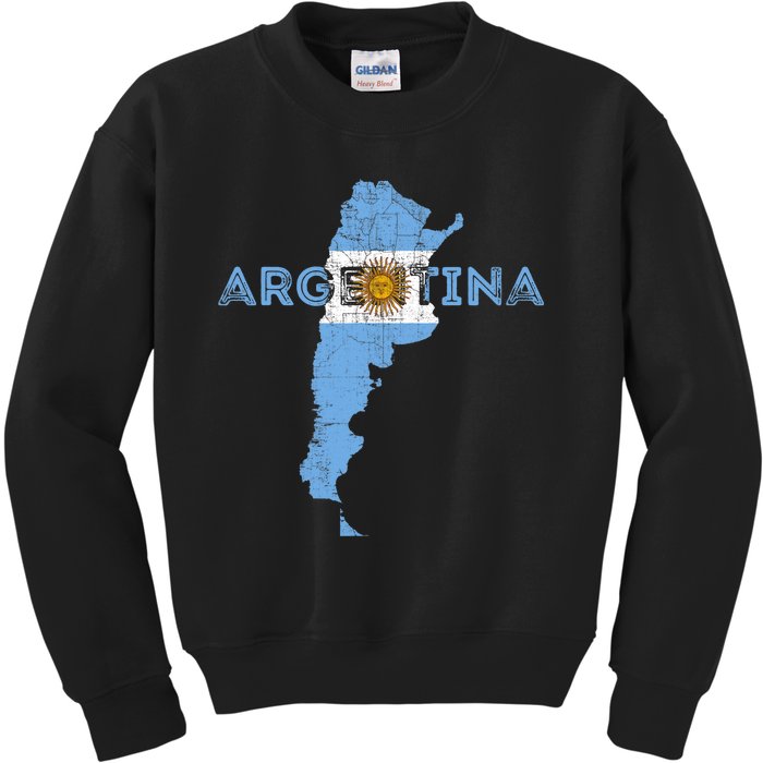 Argentinian Map and Flag Souvenir - Distressed Argentina Kids Sweatshirt