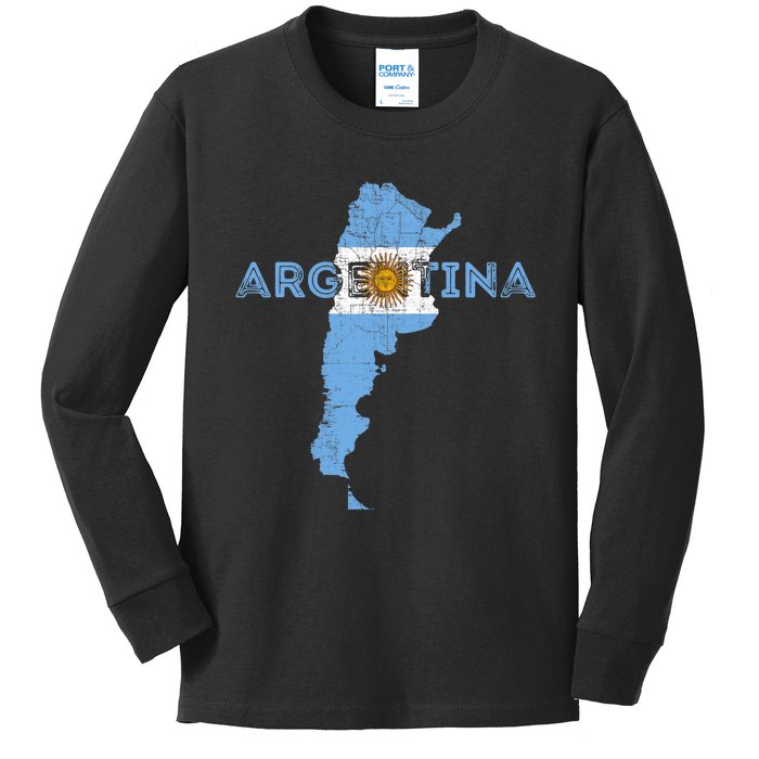 Argentinian Map and Flag Souvenir - Distressed Argentina Kids Long Sleeve Shirt