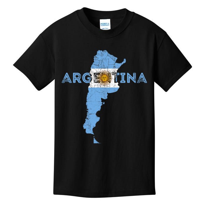 Argentinian Map and Flag Souvenir - Distressed Argentina Kids T-Shirt