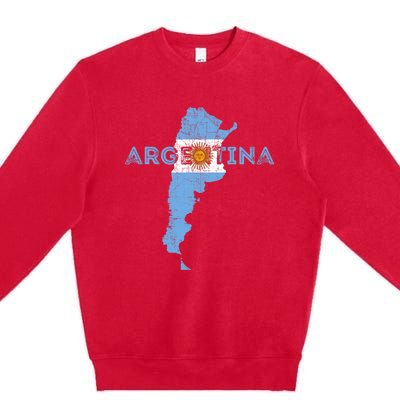 Argentinian Map and Flag Souvenir - Distressed Argentina Premium Crewneck Sweatshirt