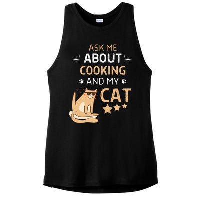 Ask Me About Cooking And My Cat Funny Cats Lover Gift Ladies PosiCharge Tri-Blend Wicking Tank