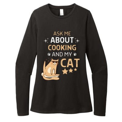 Ask Me About Cooking And My Cat Funny Cats Lover Gift Womens CVC Long Sleeve Shirt