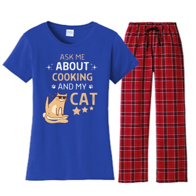 Ask Me About Cooking And My Cat Funny Cats Lover Gift Women's Flannel Pajama Set