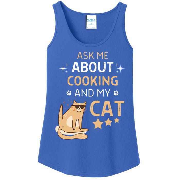 Ask Me About Cooking And My Cat Funny Cats Lover Gift Ladies Essential Tank