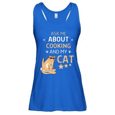 Ask Me About Cooking And My Cat Funny Cats Lover Gift Ladies Essential Flowy Tank