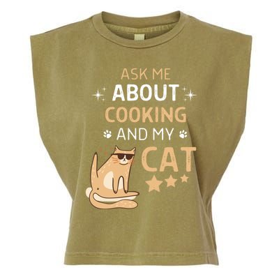 Ask Me About Cooking And My Cat Funny Cats Lover Gift Garment-Dyed Women's Muscle Tee