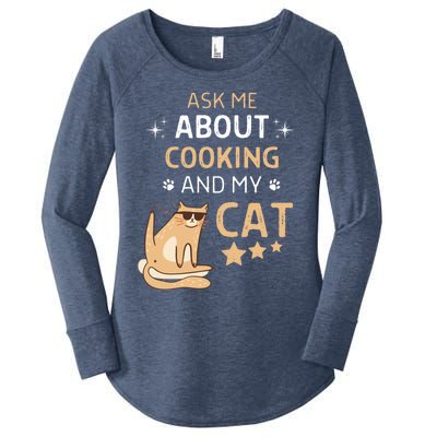 Ask Me About Cooking And My Cat Funny Cats Lover Gift Women's Perfect Tri Tunic Long Sleeve Shirt