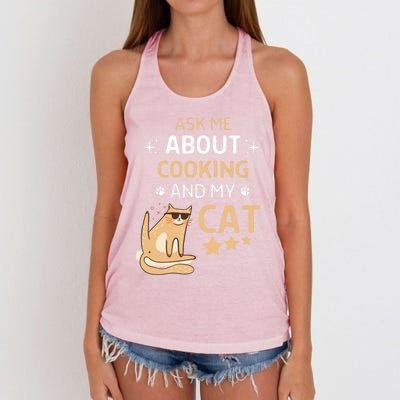 Ask Me About Cooking And My Cat Funny Cats Lover Gift Women's Knotted Racerback Tank