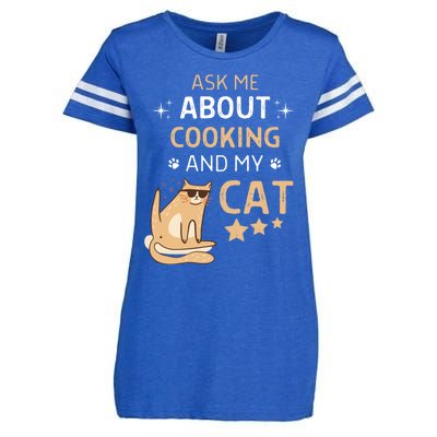 Ask Me About Cooking And My Cat Funny Cats Lover Gift Enza Ladies Jersey Football T-Shirt