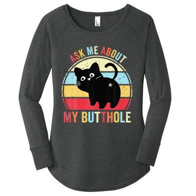 Ask Me About My Butthole Funny Cat Butt Women's Perfect Tri Tunic Long Sleeve Shirt