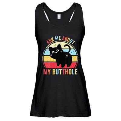 Ask Me About My Butthole Funny Cat Butt Ladies Essential Flowy Tank