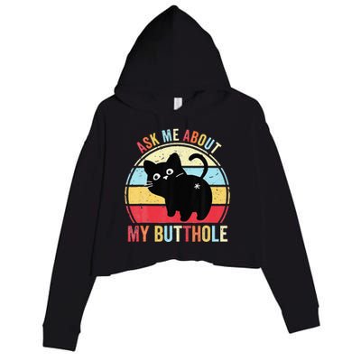 Ask Me About My Butthole Funny Cat Butt Crop Fleece Hoodie