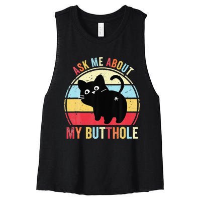 Ask Me About My Butthole Funny Cat Butt Women's Racerback Cropped Tank