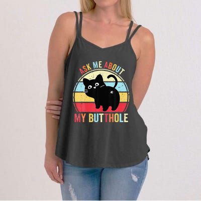 Ask Me About My Butthole Funny Cat Butt Women's Strappy Tank