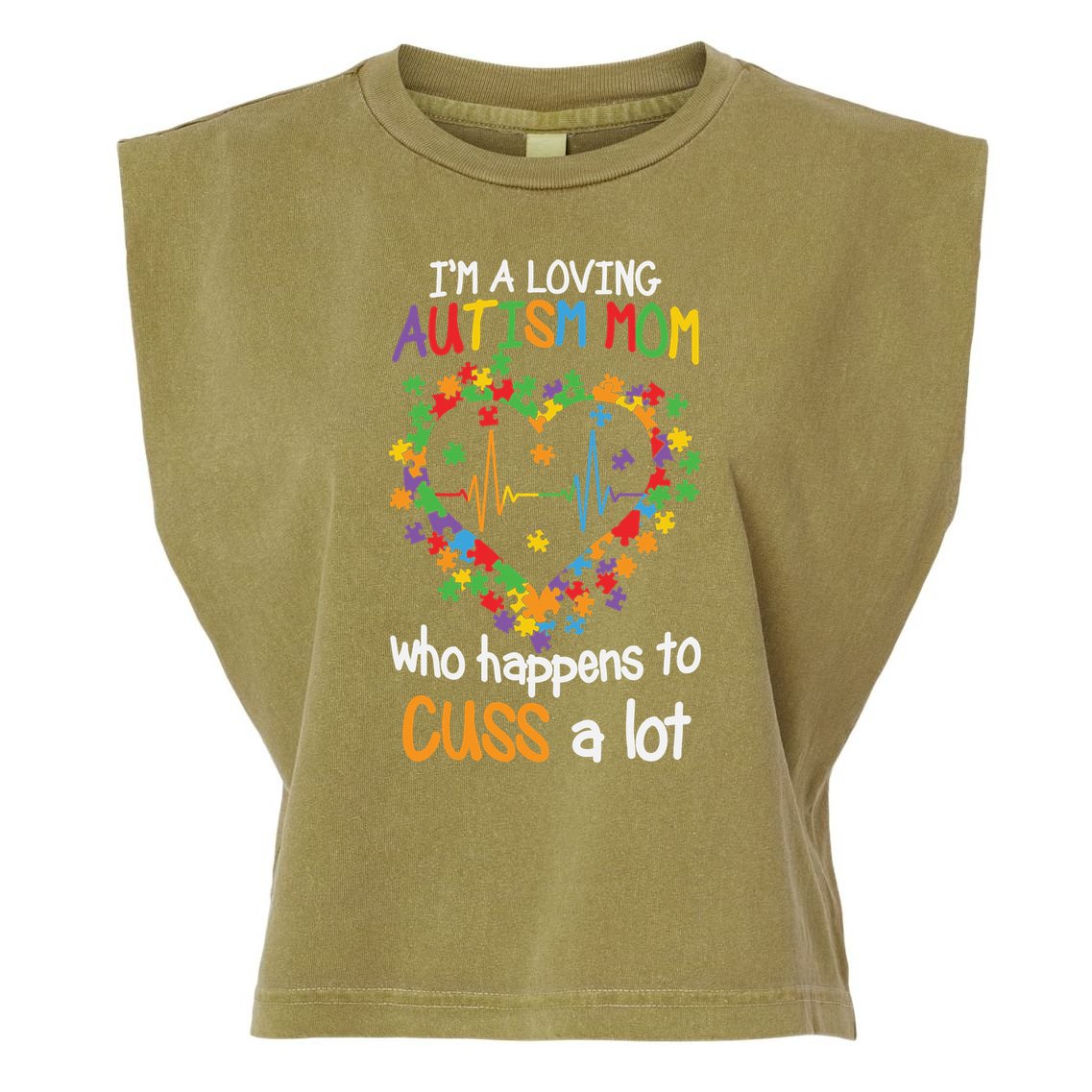 Autism Mom Autism Heart, Autism Puzzle Garment-Dyed Women's Muscle Tee