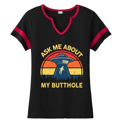 Ask Me About My Butthole Cute Alien Costume Adults Ufo Ladies Halftime Notch Neck Tee