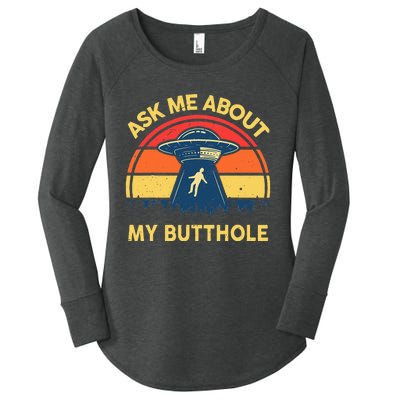 Ask Me About My Butthole Cute Alien Costume Adults Ufo Women's Perfect Tri Tunic Long Sleeve Shirt