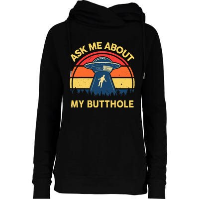 Ask Me About My Butthole Cute Alien Costume Adults Ufo Womens Funnel Neck Pullover Hood