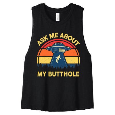 Ask Me About My Butthole Cute Alien Costume Adults Ufo Women's Racerback Cropped Tank