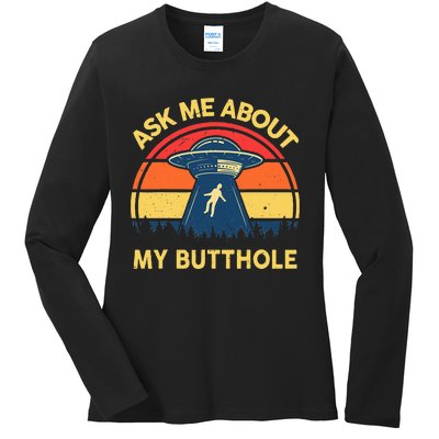 Ask Me About My Butthole Cute Alien Costume Adults Ufo Ladies Long Sleeve Shirt