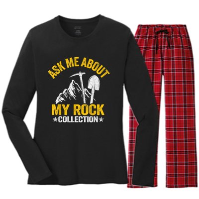 Ask Me About My Rock Collection Collector Jokes Geologist Women's Long Sleeve Flannel Pajama Set 