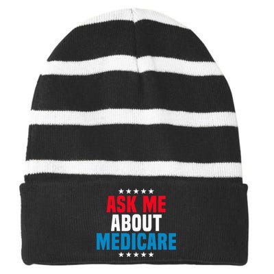 Ask Me About Medicare Health Insurance Consultant Striped Beanie with Solid Band