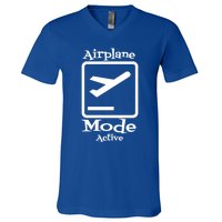 Airplane Mode Active Frequent Flyer World Traveler Cute Gift V-Neck T-Shirt