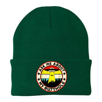 Ask Me About My Butthole Funny Ufo Alien Abduction Vintage Knit Cap Winter Beanie