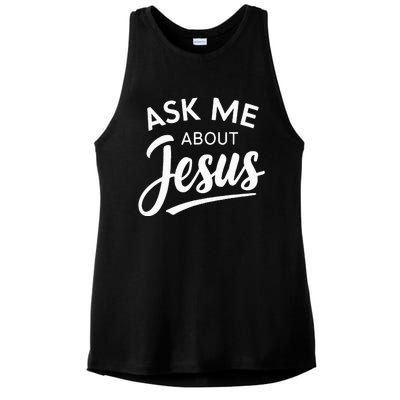 Ask Me About Jesus Religious Christian Ladies PosiCharge Tri-Blend Wicking Tank