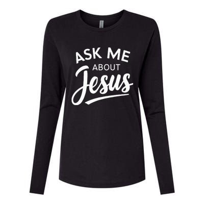 Ask Me About Jesus Religious Christian Womens Cotton Relaxed Long Sleeve T-Shirt