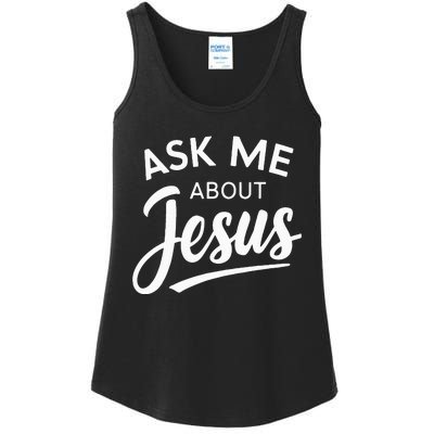 Ask Me About Jesus Religious Christian Ladies Essential Tank