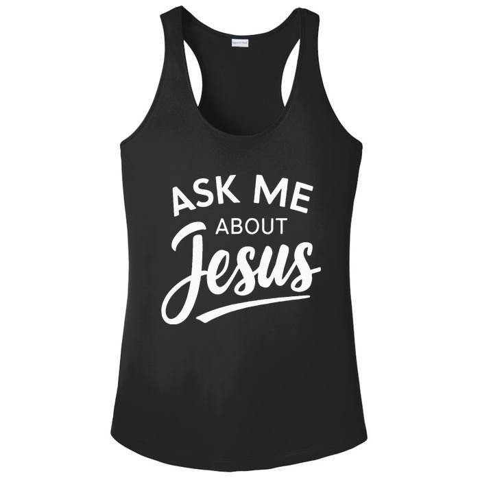 Ask Me About Jesus Religious Christian Ladies PosiCharge Competitor Racerback Tank