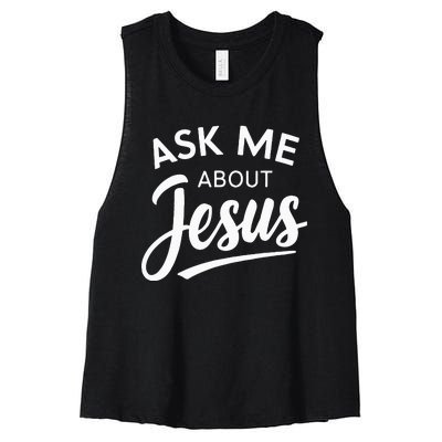 Ask Me About Jesus Religious Christian Women's Racerback Cropped Tank