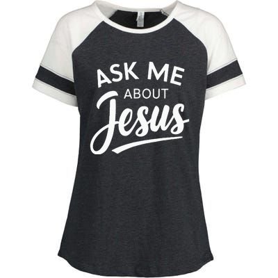 Ask Me About Jesus Religious Christian Enza Ladies Jersey Colorblock Tee