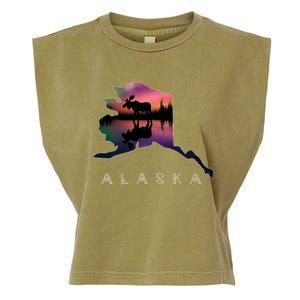 Alaskan Moose A.U.R.O.R.A Borealis Alaska State & Landscape Garment-Dyed Women's Muscle Tee