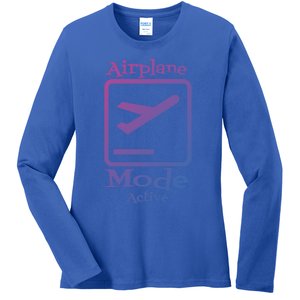 Airplane Mode Active Frequent Flyer World Traveler Cute Gift Ladies Long Sleeve Shirt