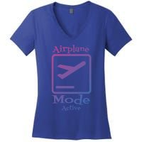 Airplane Mode Active Frequent Flyer World Traveler Cute Gift Women's V-Neck T-Shirt