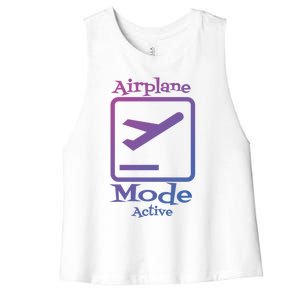 Airplane Mode Active Frequent Flyer World Traveler Cute Gift Women's Racerback Cropped Tank