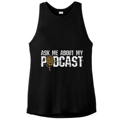 Ask Me About My Podcast Broadcaster Podcaster Host Ladies PosiCharge Tri-Blend Wicking Tank
