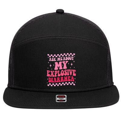 Ask Me About My Explosive Diarrhea Funny Poop Meme Groovy 7 Panel Mesh Trucker Snapback Hat