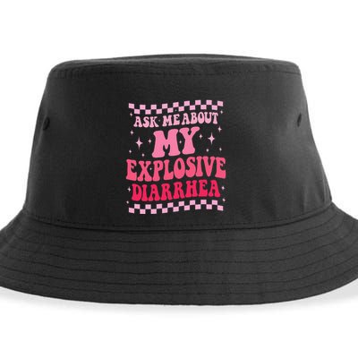 Ask Me About My Explosive Diarrhea Funny Poop Meme Groovy Sustainable Bucket Hat