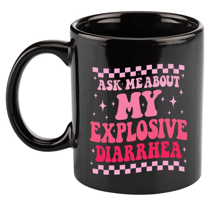 Ask Me About My Explosive Diarrhea Funny Poop Meme Groovy 11oz C Handle Ceramic Mug