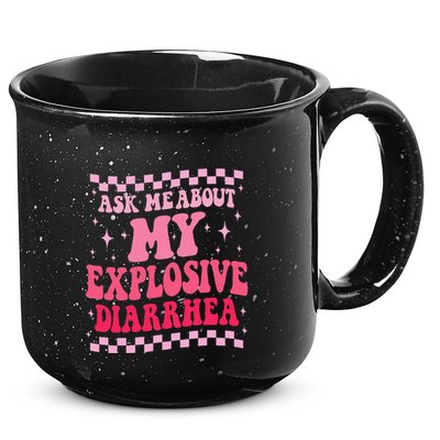 Ask Me About My Explosive Diarrhea Funny Poop Meme Groovy 15oz Campfire Ceramic Mug