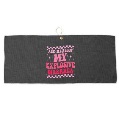 Ask Me About My Explosive Diarrhea Funny Poop Meme Groovy Large Microfiber Waffle Golf Towel