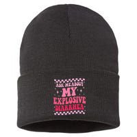 Ask Me About My Explosive Diarrhea Funny Poop Meme Groovy Sustainable Knit Beanie