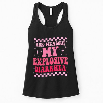 Ask Me About My Explosive Diarrhea Funny Poop Meme Groovy Womens Tank Top