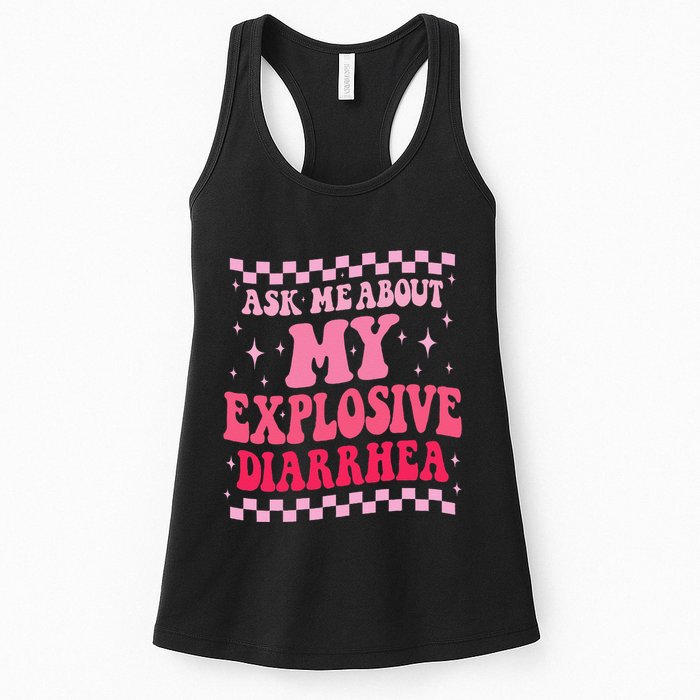Ask Me About My Explosive Diarrhea Funny Poop Meme Groovy Womens Tank Top