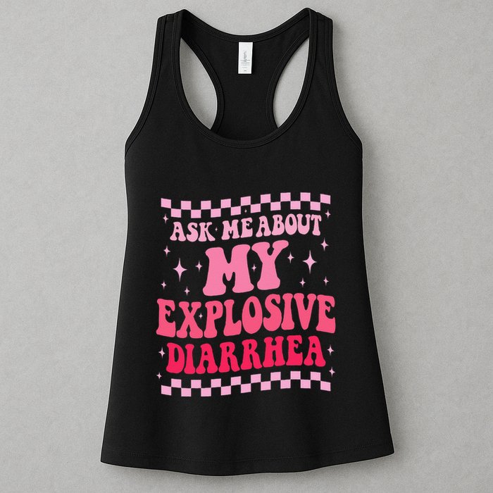 Ask Me About My Explosive Diarrhea Funny Poop Meme Groovy Womens Tank Top