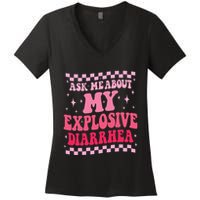 Ask Me About My Explosive Diarrhea Funny Poop Meme Groovy Women's V-Neck T-Shirt