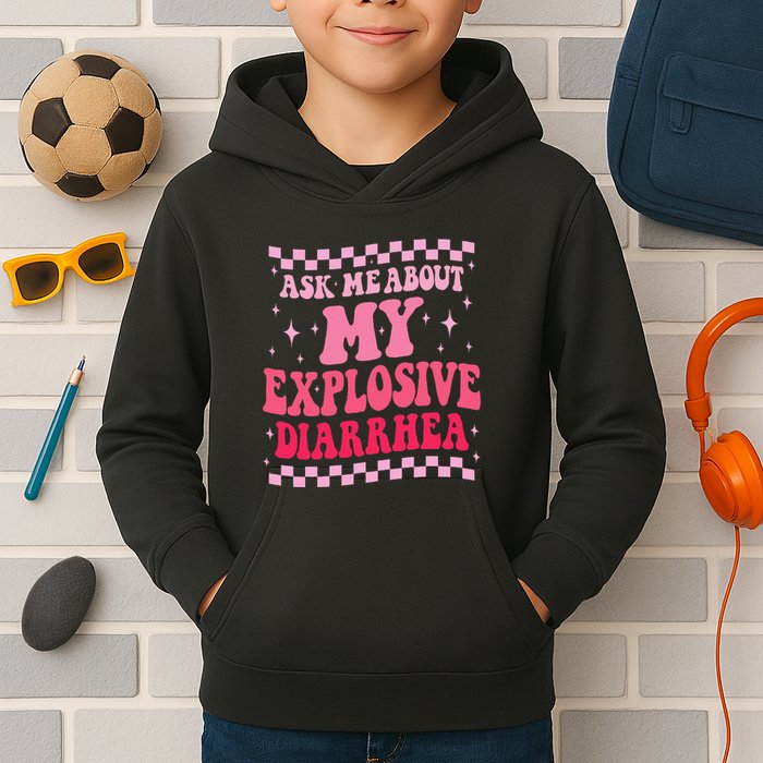 Ask Me About My Explosive Diarrhea Funny Poop Meme Groovy Kids Hoodie